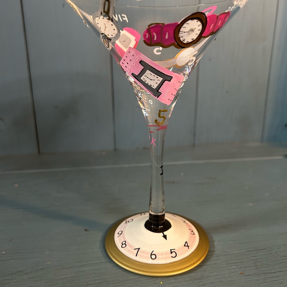 Lolita Gold Martini Cocktail Recipe Glass - Hand Painted Multicolor